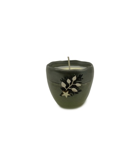 Bougie pot céramique noir et vert- Santal